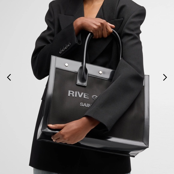 Saint Laurent Large Rive Gauche Logo Canvas Tote - Picture 6 of 9